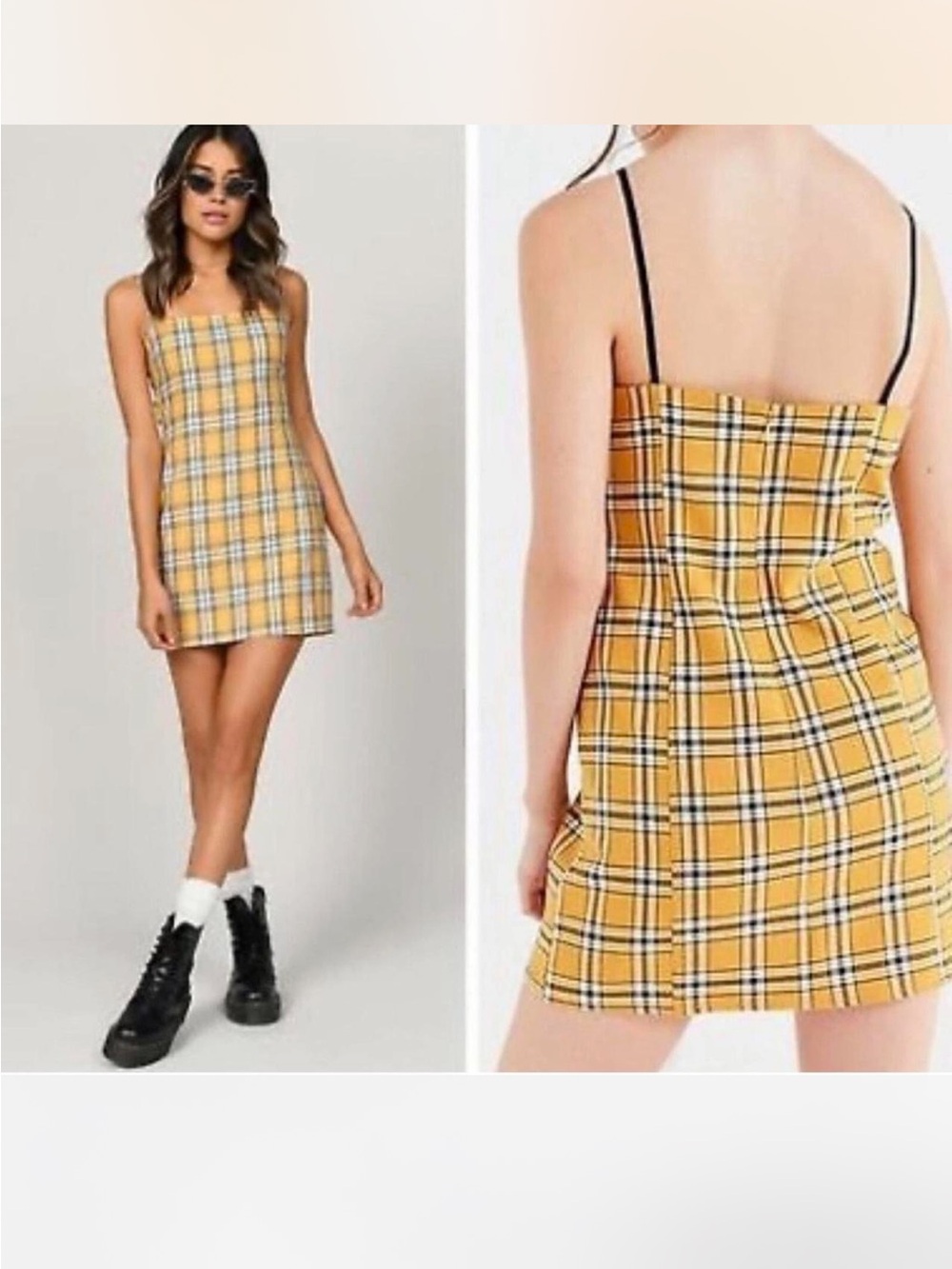 Urban Outfitters Yellow Plaid Spaghetti Strap Mini Dress Size Small